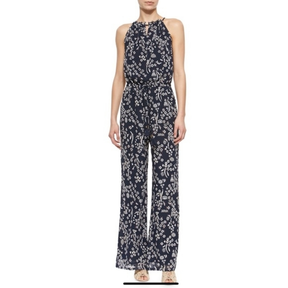 TORY BURCH GEOMETRIC HALTER JUMPSUIT